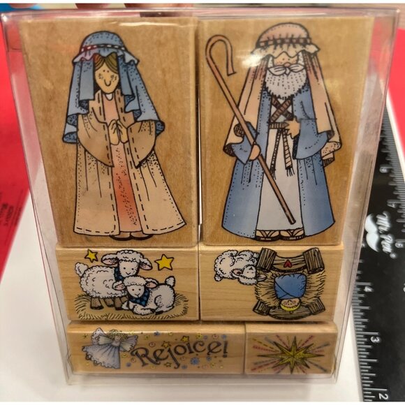RARE HTF Vintage Nativity-Themed Wood Mounted Rubber Stamp Set of 6 by Hero Arts - Picture 3 of 3